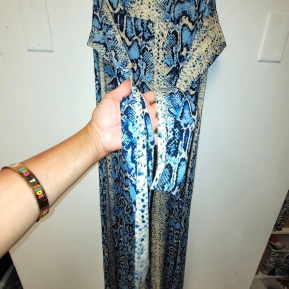Strapless Jumpsuit In Blue Cream And Black Snake Print Front Tie Size M - Picture 13 of 17